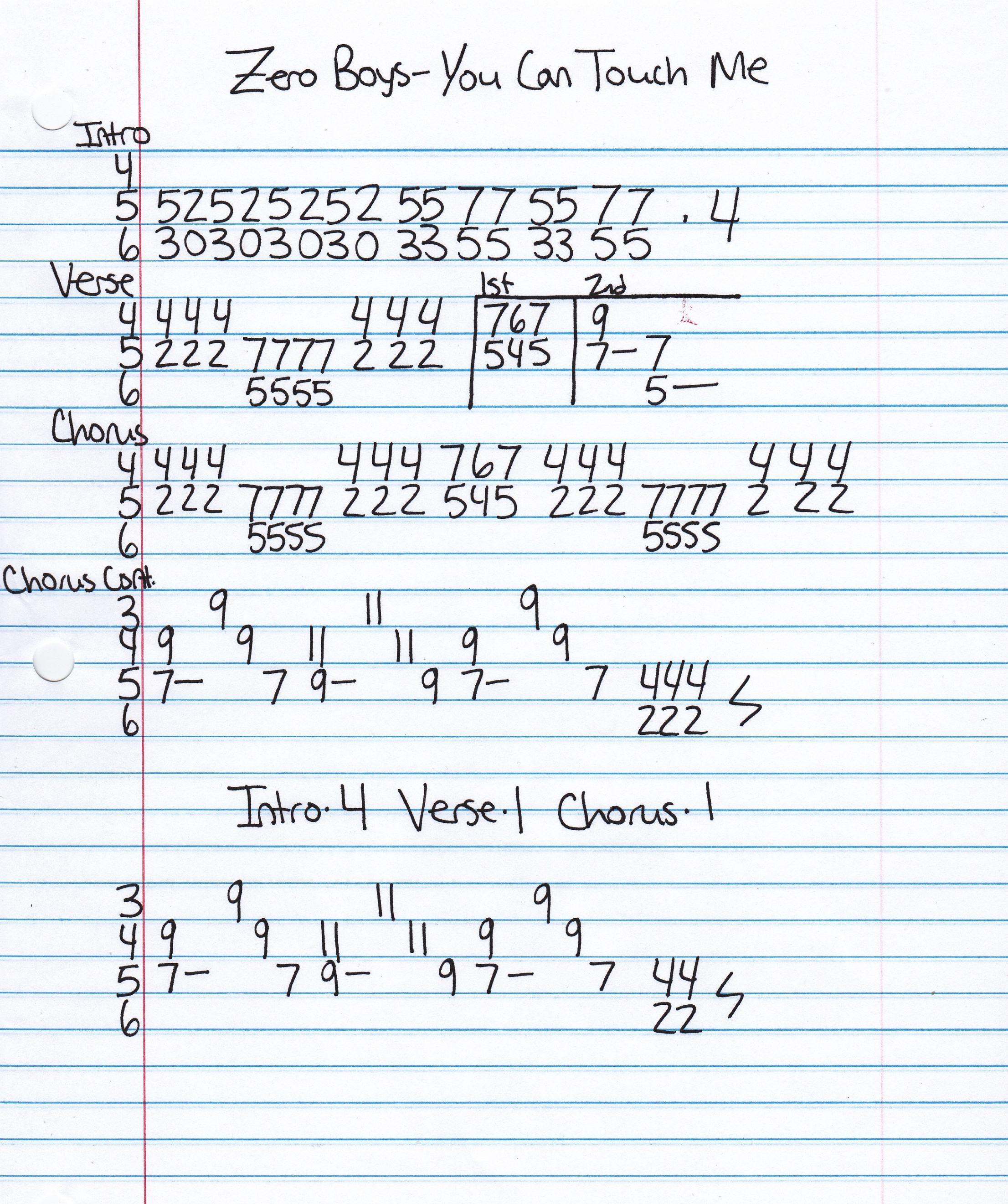 High quality guitar tab for You Can Touch Me by Zero Boys off of the album Vicious Circle. ***Complete and accurate guitar tab!***